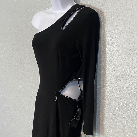 🆕 Cache x Tina Knowles Elegant Black One-Shoulder Dress with Rhinestones Zipper - Picture 5 of 12